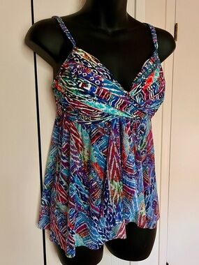 Profile By Gottex Multicolor Tankini Swim Sun Top Fly Away $98 New Tag Sz12